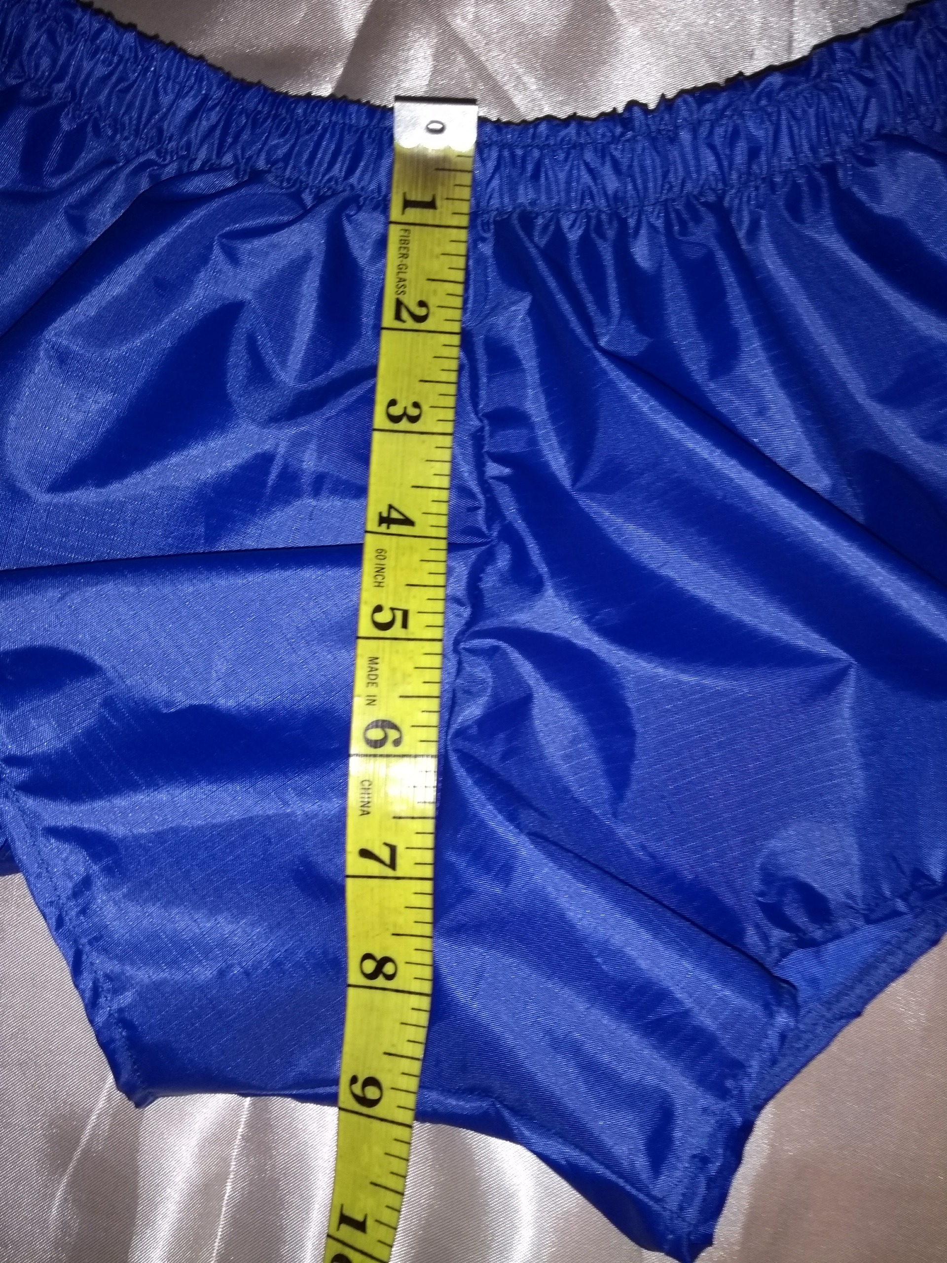 Royal blue ripstop nylon footy shorts with white trim (L)